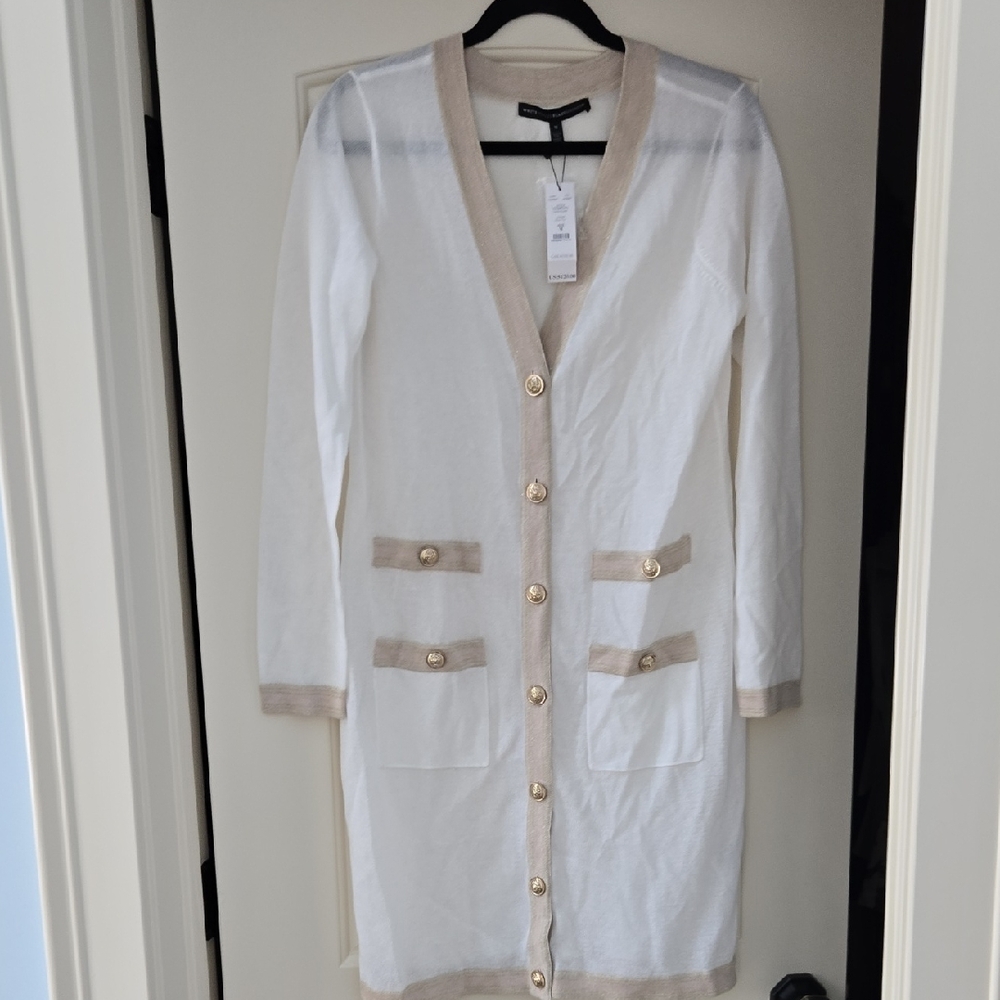 White House Black Market Cream and Tan Cardigan